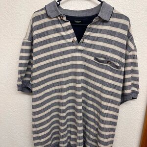 Van Heusen Men's Navy and Cream Striped Polo Shirt